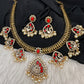 CZ Moissanite Peacock Mehendi Finish Jalebi Color Stone Necklace - Coral