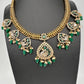 CZ Moissanite Peacock Mehendi Finish Jalebi Color Stone Necklace - Green
