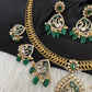 CZ Moissanite Peacock Mehendi Finish Jalebi Color Stone Necklace - Green