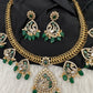 CZ Moissanite Peacock Mehendi Finish Jalebi Color Stone Necklace - Green