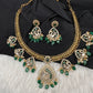 CZ Moissanite Peacock Mehendi Finish Jalebi Color Stone Necklace - Green