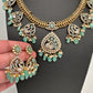 CZ Moissanite Peacock Mehendi Finish Jalebi Color Stone Necklace - MintGreen