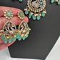 CZ Moissanite Peacock Mehendi Finish Jalebi Color Stone Necklace - MintGreen