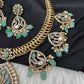 CZ Moissanite Peacock Mehendi Finish Jalebi Color Stone Necklace - MintGreen