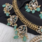 CZ Moissanite Peacock Mehendi Finish Jalebi Color Stone Necklace - MintGreen