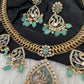 CZ Moissanite Peacock Mehendi Finish Jalebi Color Stone Necklace - MintGreen