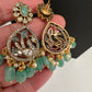 CZ Moissanite Peacock Mehendi Finish Jalebi Color Stone Necklace - MintGreen