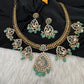 CZ Moissanite Peacock Mehendi Finish Jalebi Color Stone Necklace - MintGreen