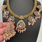 CZ Moissanite Peacock Mehendi Finish Jalebi Color Stone Necklace - Pink