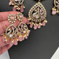 CZ Moissanite Peacock Mehendi Finish Jalebi Color Stone Necklace - Pink