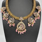 CZ Moissanite Peacock Mehendi Finish Jalebi Color Stone Necklace - Pink