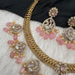 CZ Moissanite Peacock Mehendi Finish Jalebi Color Stone Necklace - Pink