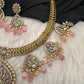 CZ Moissanite Peacock Mehendi Finish Jalebi Color Stone Necklace - Pink