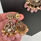 CZ Moissanite Peacock Mehendi Finish Jalebi Color Stone Necklace - Pink