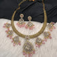 CZ Moissanite Peacock Mehendi Finish Jalebi Color Stone Necklace - Pink