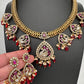 CZ Moissanite Peacock Mehendi Finish Jalebi Color Stone Necklace - Red