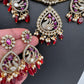 CZ Moissanite Peacock Mehendi Finish Jalebi Color Stone Necklace - Red
