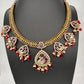 CZ Moissanite Peacock Mehendi Finish Jalebi Color Stone Necklace - Red