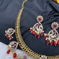 CZ Moissanite Peacock Mehendi Finish Jalebi Color Stone Necklace - Red