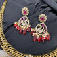 CZ Moissanite Peacock Mehendi Finish Jalebi Color Stone Necklace - Red