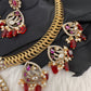 CZ Moissanite Peacock Mehendi Finish Jalebi Color Stone Necklace - Red
