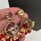 CZ Moissanite Peacock Mehendi Finish Jalebi Color Stone Necklace - Red