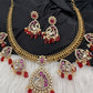 CZ Moissanite Peacock Mehendi Finish Jalebi Color Stone Necklace - Red