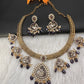 CZ Moissanite Peacock Mehendi Finish Jalebi Color Stone Necklace - Purple