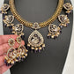 CZ Moissanite Peacock Mehendi Finish Jalebi Color Stone Necklace - Purple