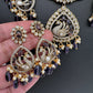 CZ Moissanite Peacock Mehendi Finish Jalebi Color Stone Necklace - Purple