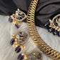 CZ Moissanite Peacock Mehendi Finish Jalebi Color Stone Necklace - Purple
