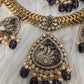 CZ Moissanite Peacock Mehendi Finish Jalebi Color Stone Necklace - Purple