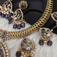 CZ Moissanite Peacock Mehendi Finish Jalebi Color Stone Necklace - Purple