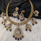 CZ Moissanite Peacock Mehendi Finish Jalebi Color Stone Necklace - Purple