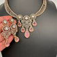 CZ Moissanite Color Stone Neckline Necklace - Pink