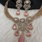 CZ Moissanite Color Stone Neckline Necklace - Pink