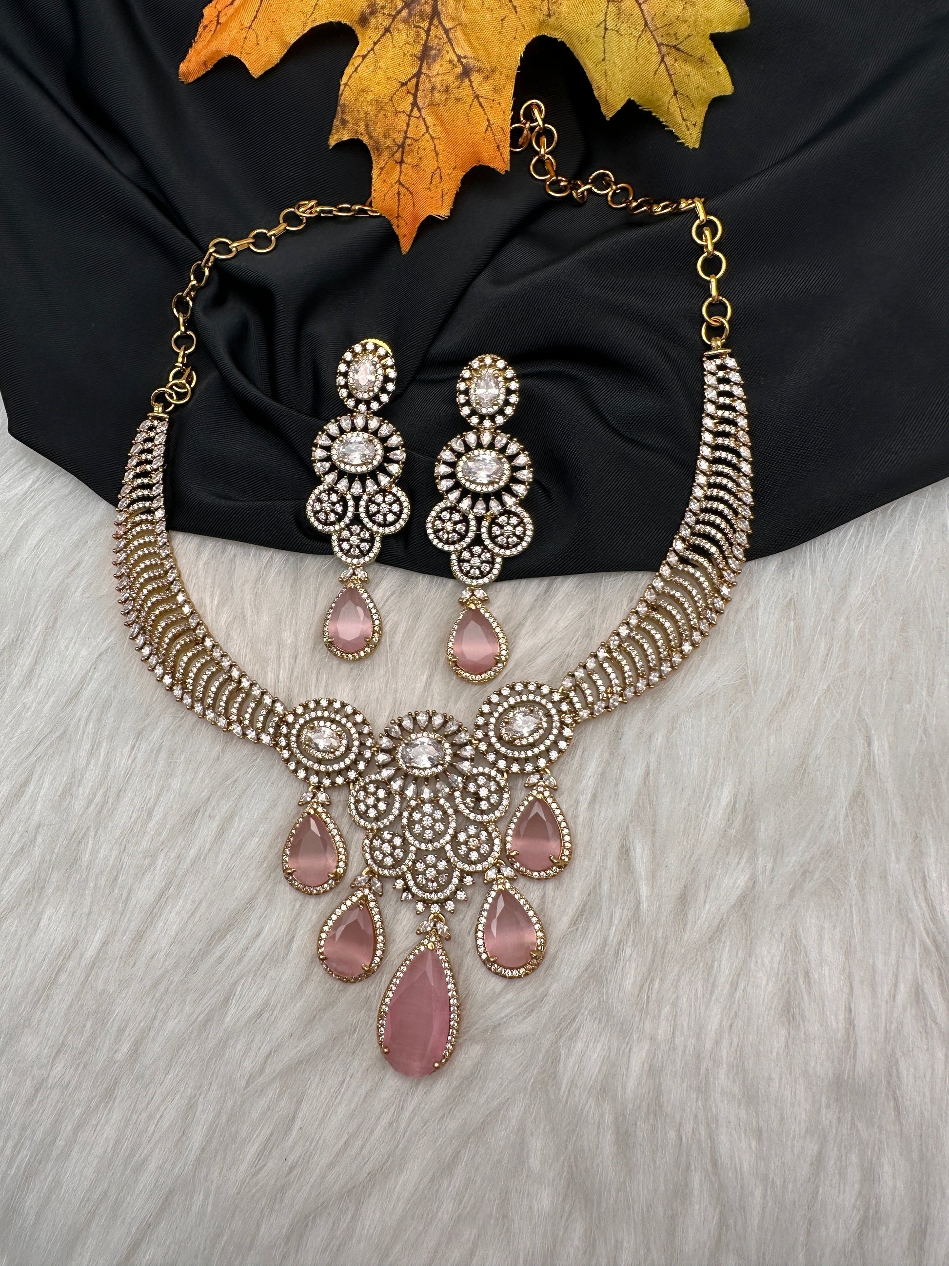 CZ Moissanite Color Stone Neckline Necklace - Pink