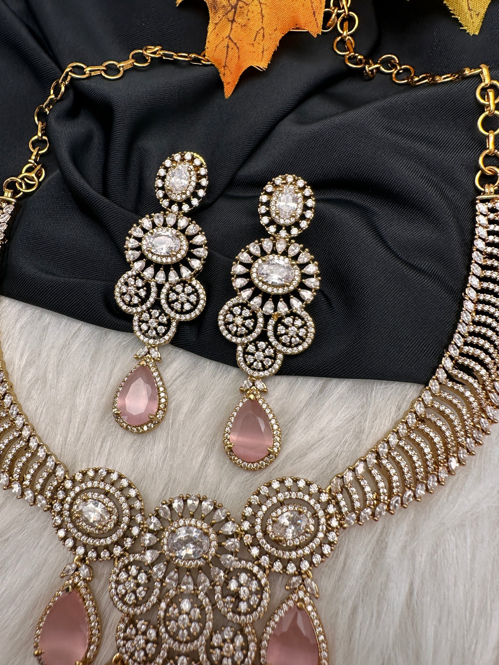 CZ Moissanite Color Stone Neckline Necklace - Pink
