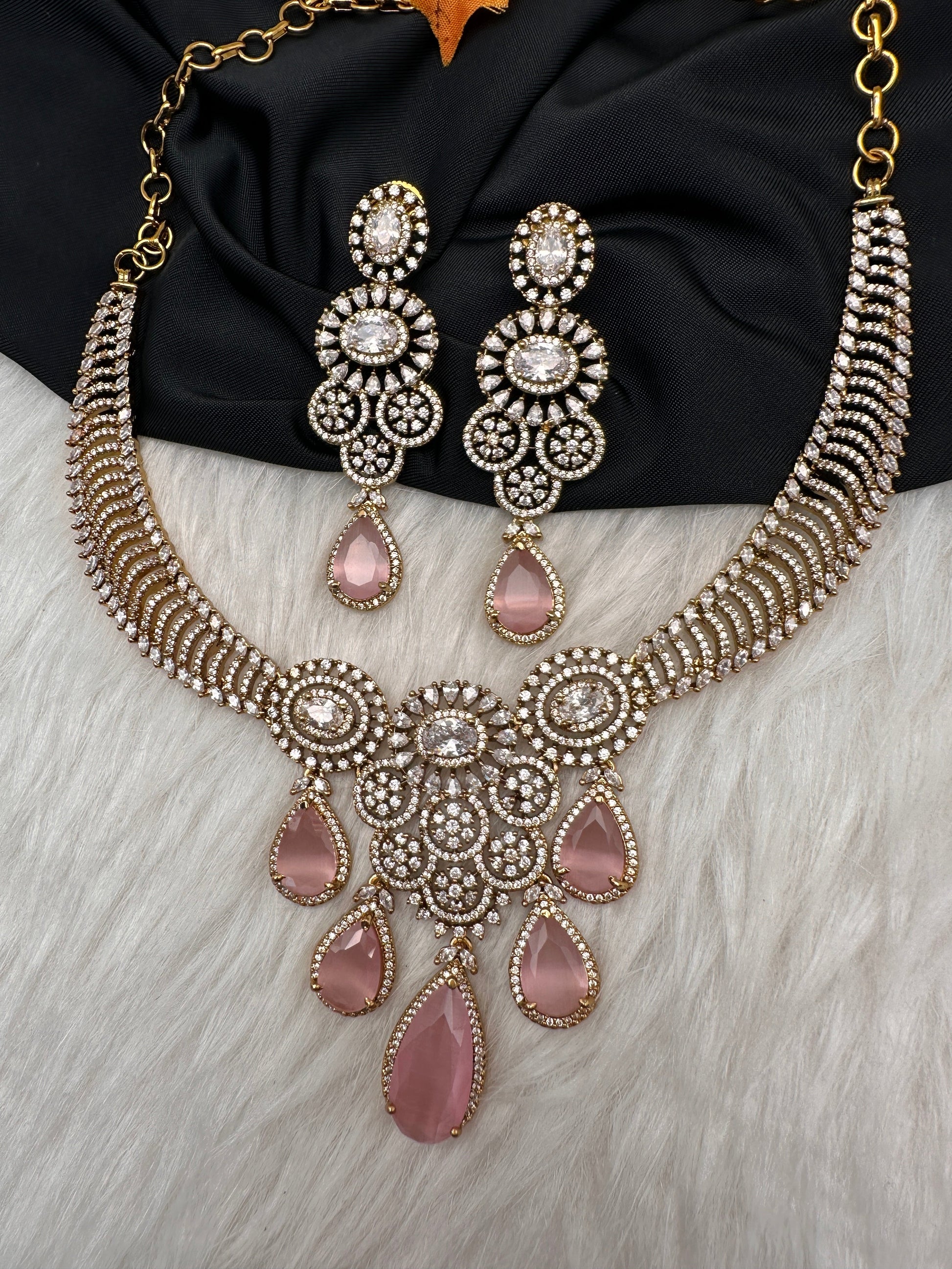 CZ Moissanite Color Stone Neckline Necklace - Pink
