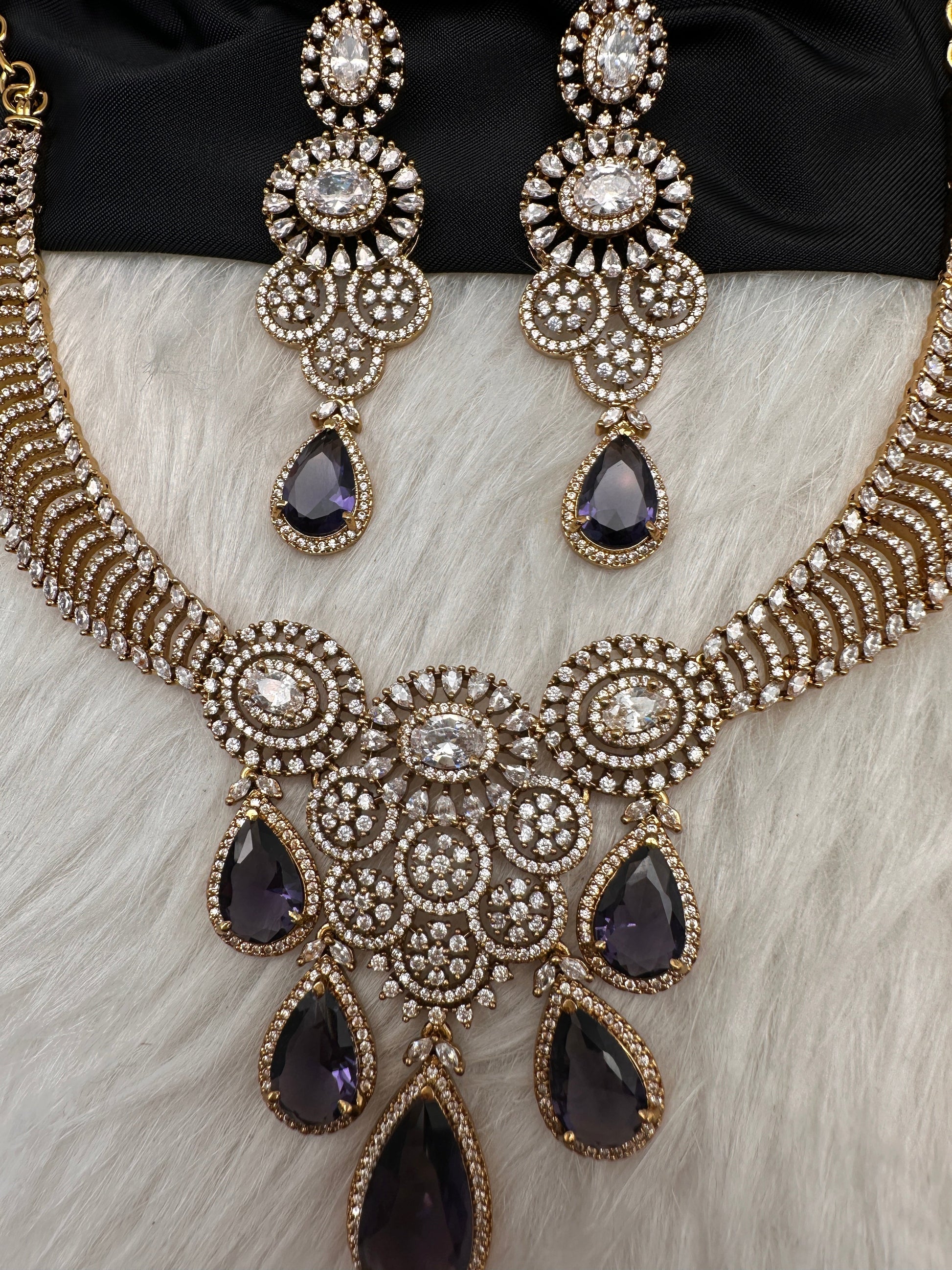 CZ Moissanite Color Stone Neckline Necklace - Purple