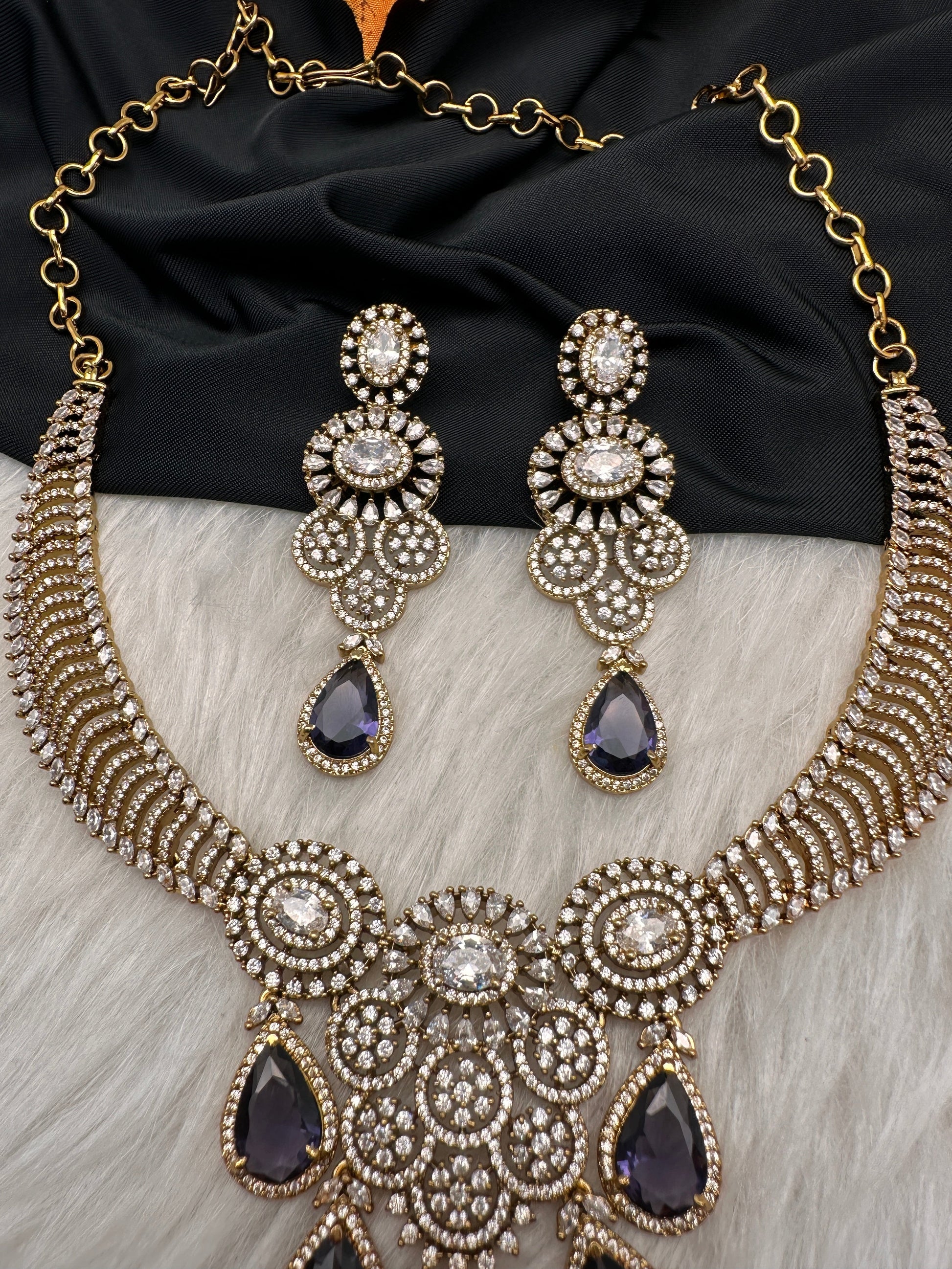 CZ Moissanite Color Stone Neckline Necklace - Purple