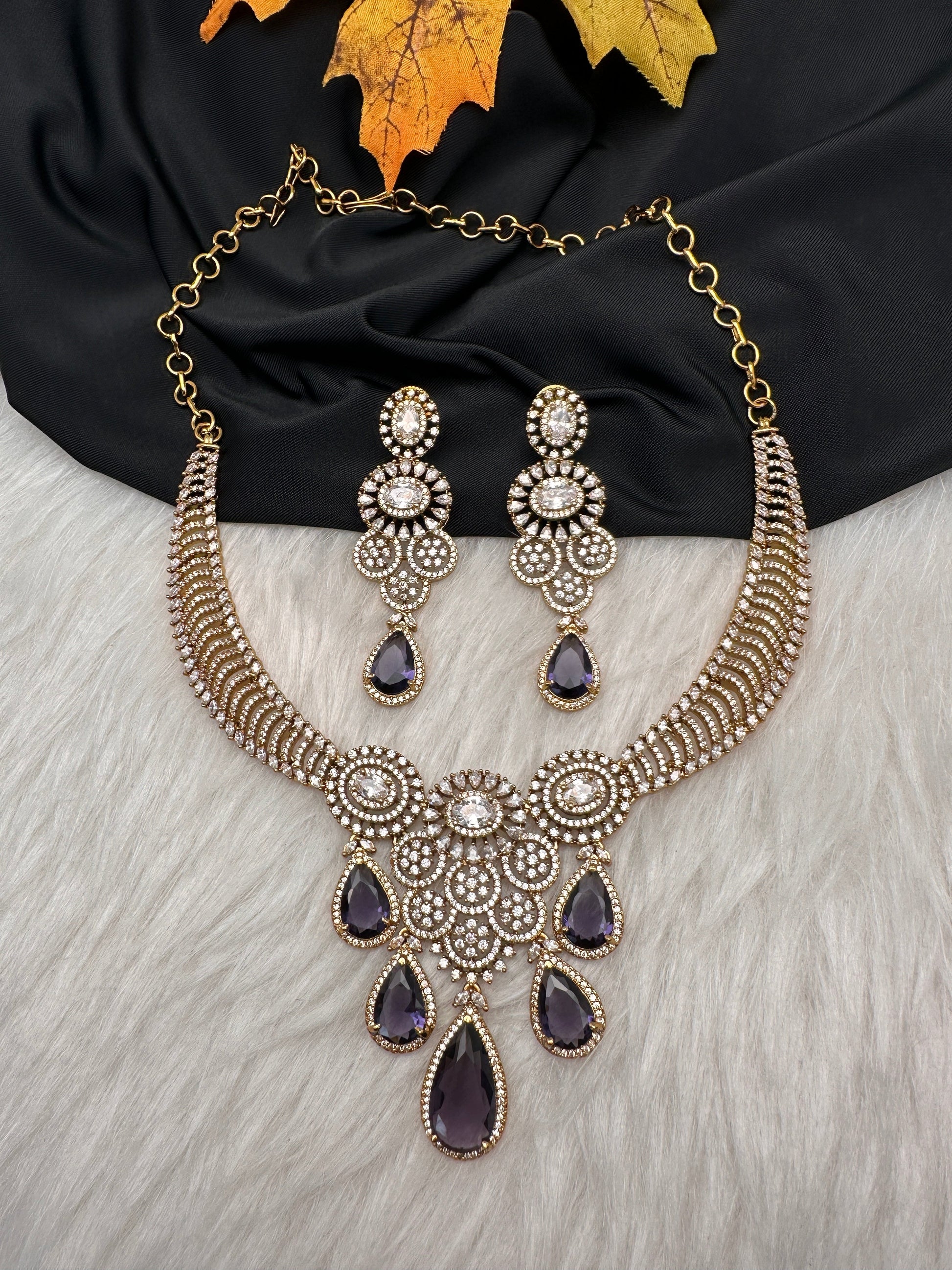 CZ Moissanite Color Stone Neckline Necklace - Purple