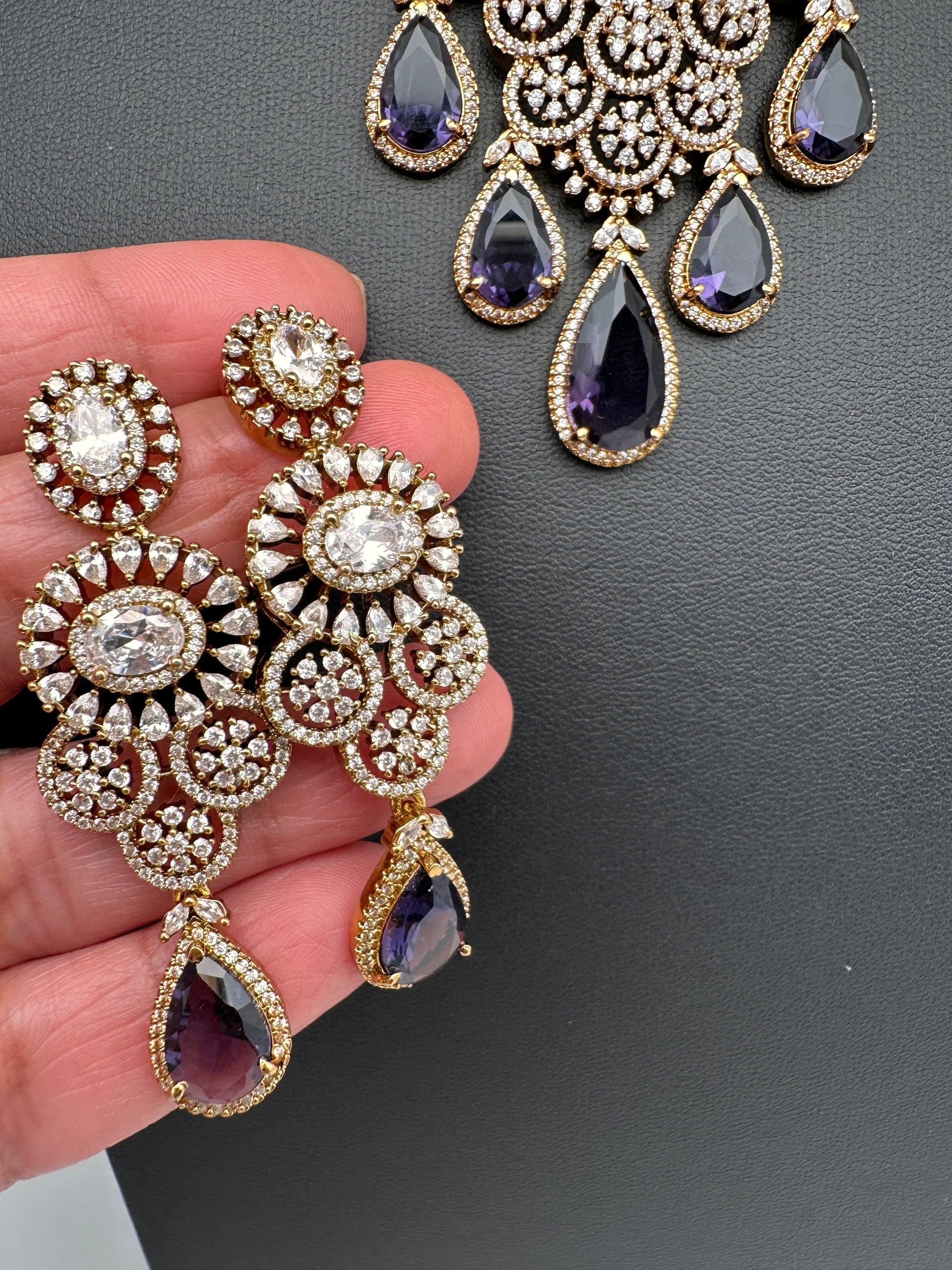 CZ Moissanite Color Stone Neckline Necklace - Purple