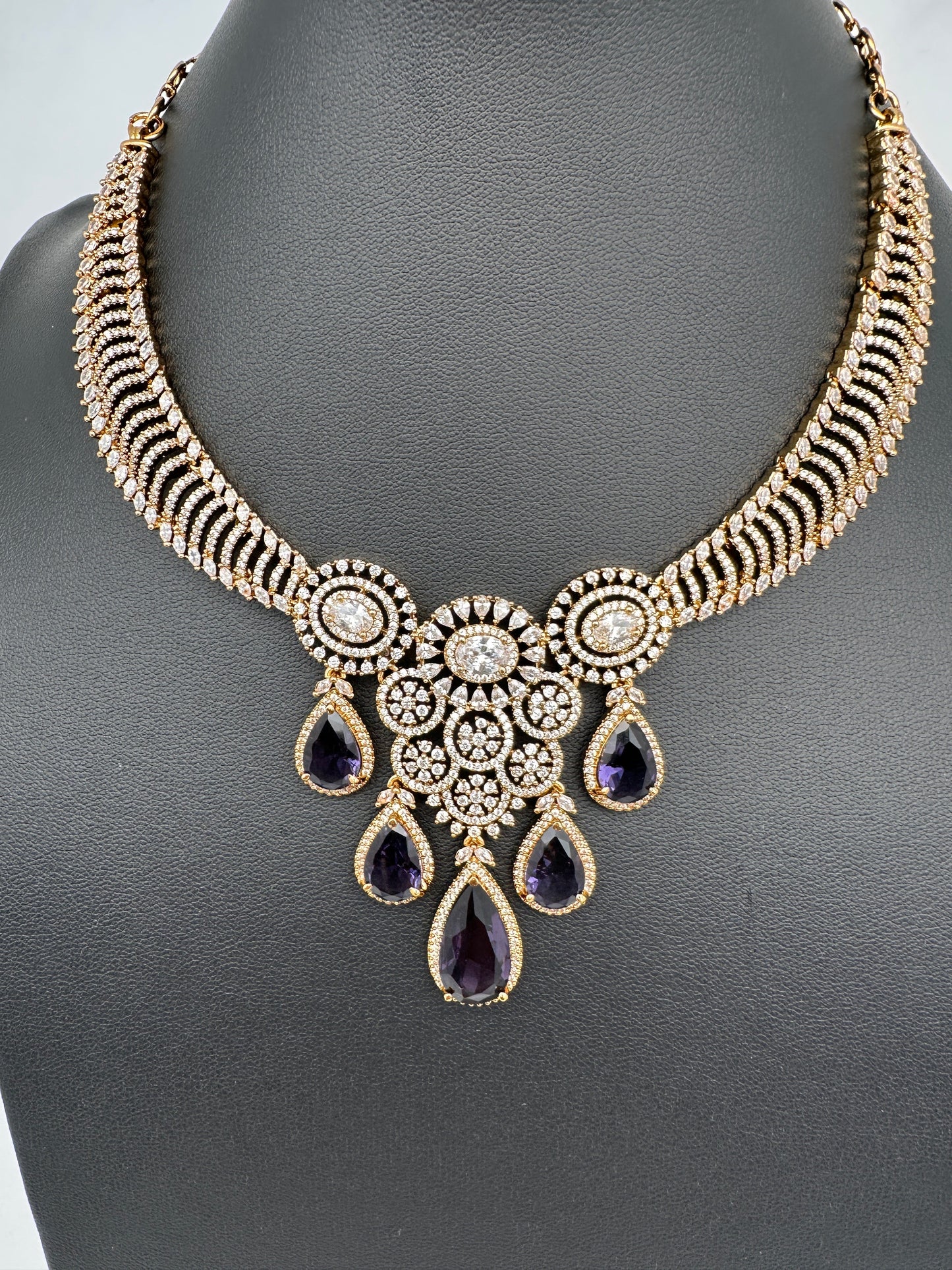 CZ Moissanite Color Stone Neckline Necklace - Purple