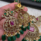 CZ Peacock  Color Stone Combo Bridal Necklace - Green