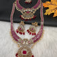 CZ Peacock  Color Stone Combo Bridal Necklace - Red