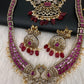 CZ Peacock  Color Stone Combo Bridal Necklace - Red