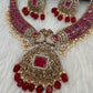 CZ Peacock  Color Stone Combo Bridal Necklace - Red