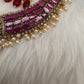 CZ Peacock  Color Stone Combo Bridal Necklace - Red
