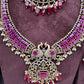 CZ Peacock  Color Stone Combo Bridal Necklace - Red